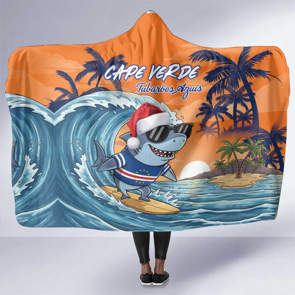 Christmas Cape Verde Hooded Blanket Funny Shark Surfing - African Pride