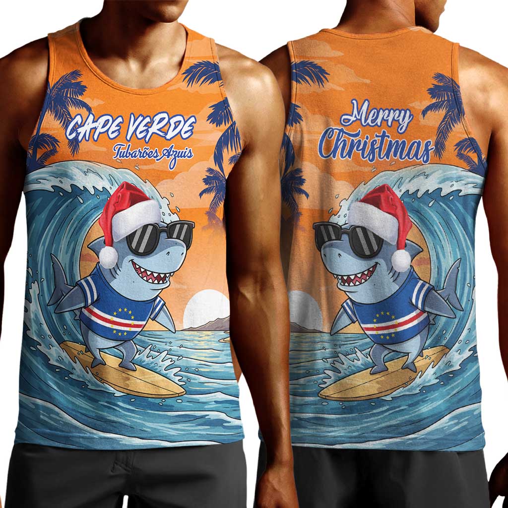 Christmas Cape Verde Men Tank Top Funny Shark Surfing - African Pride