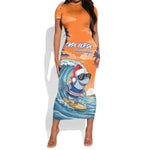 Christmas Cape Verde Short Sleeve Bodycon Dress Funny Shark Surfing - African Pride