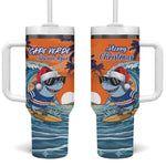 Christmas Cape Verde Tumbler With Handle Funny Shark Surfing - African Pride
