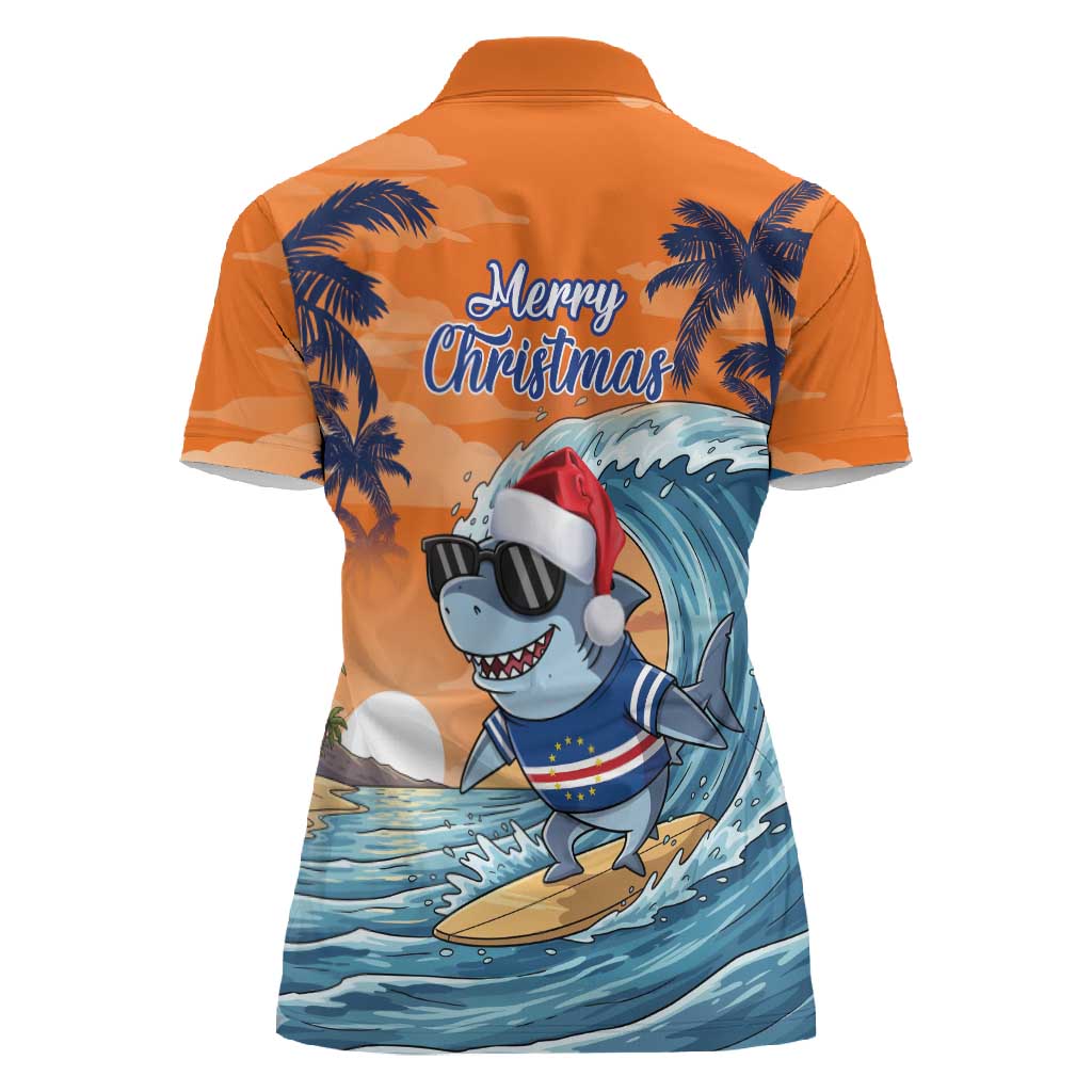 Christmas Cape Verde Women Polo Shirt Funny Shark Surfing - African Pride
