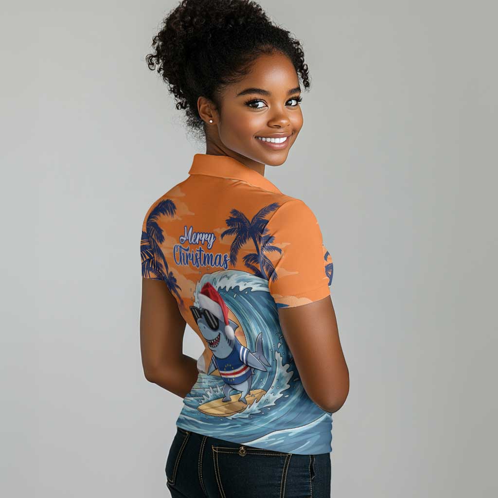 Christmas Cape Verde Women Polo Shirt Funny Shark Surfing - African Pride