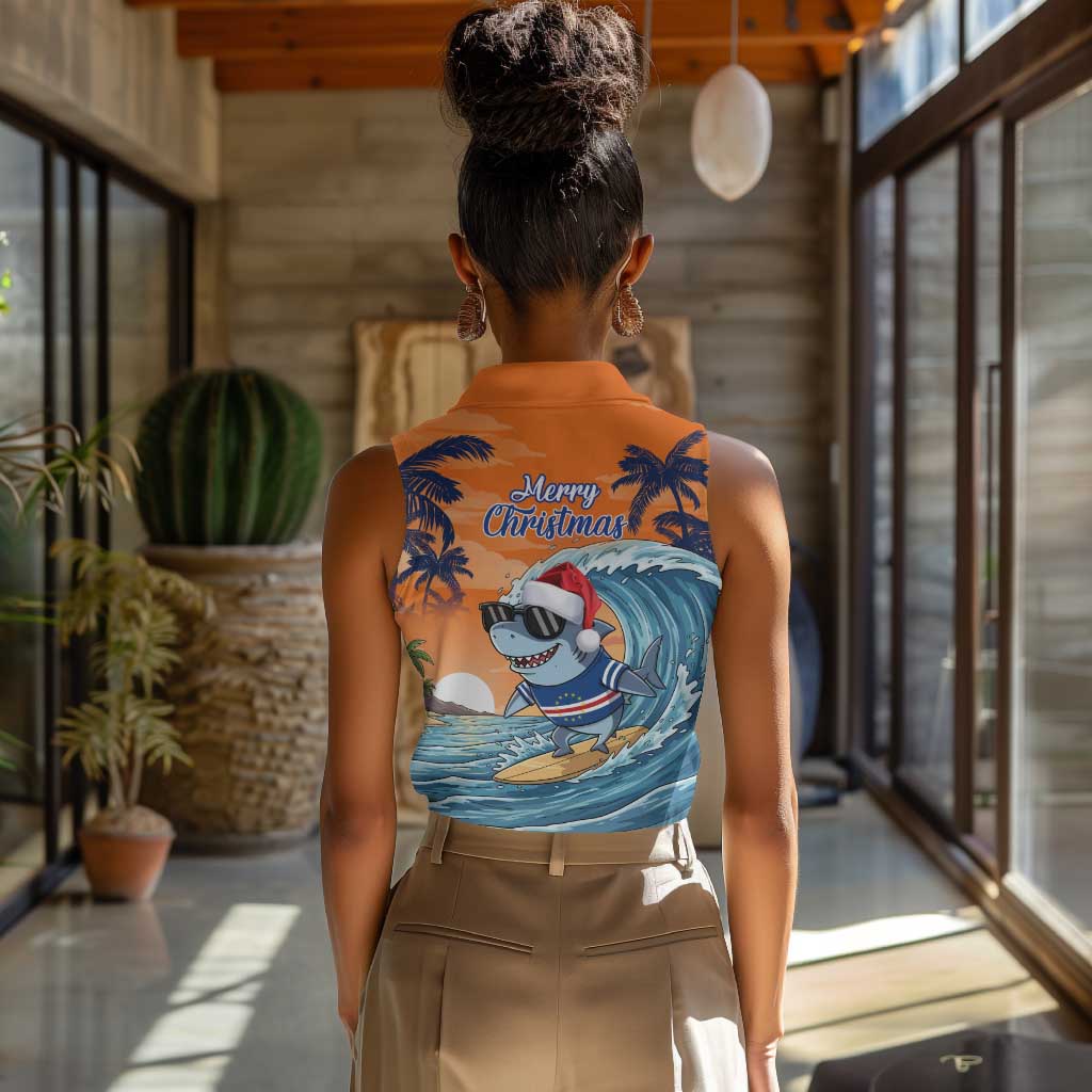 Christmas Cape Verde Women Sleeveless Polo Shirt Funny Shark Surfing - African Pride