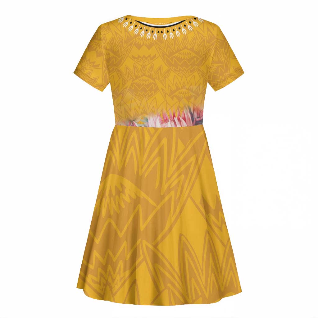 Africa Dashiki Kid Short Sleeve Dress King Protea Floral Motif Patterns