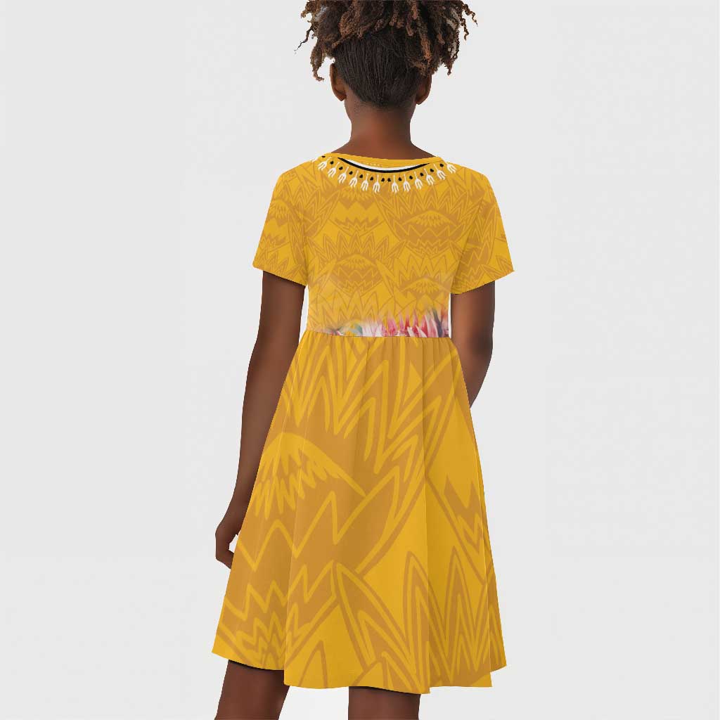 Africa Dashiki Kid Short Sleeve Dress King Protea Floral Motif Patterns