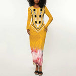 Africa Dashiki Long Sleeve Bodycon Dress King Protea Floral Motif Patterns LT18