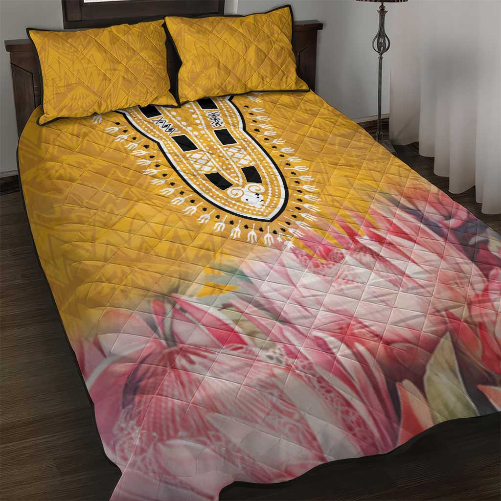 Africa Dashiki Quilt Bed Set King Protea Floral Motif Patterns