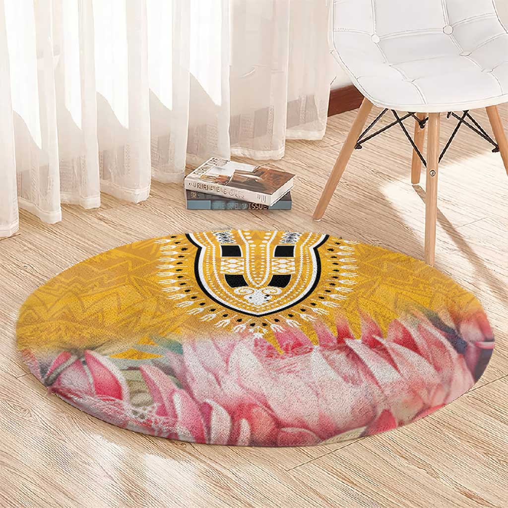 Africa Dashiki Round Carpet King Protea Floral Motif Patterns