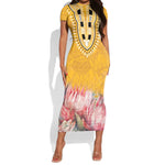 Africa Dashiki Short Sleeve Bodycon Dress King Protea Floral Motif Patterns LT18