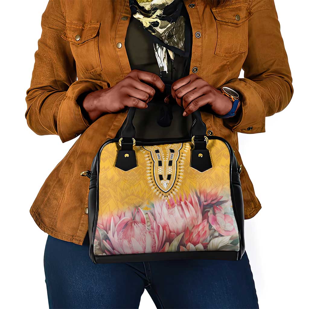 Africa Dashiki Shoulder Handbag King Protea Floral Motif Patterns