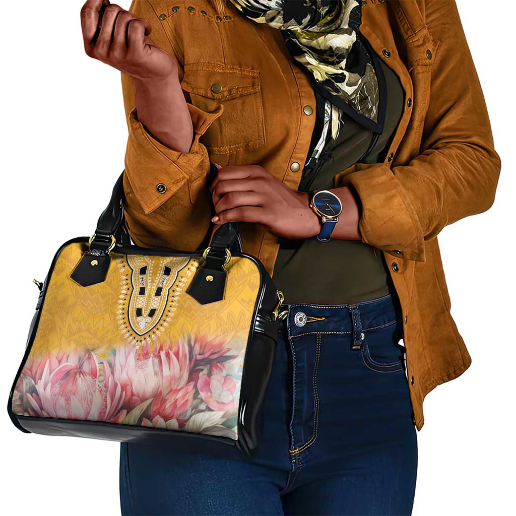 Africa Dashiki Shoulder Handbag King Protea Floral Motif Patterns