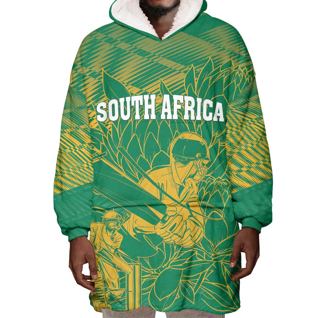 Cricket South Africa Custom Wearable Blanket Hoodie Green Version Proteas - African Pride