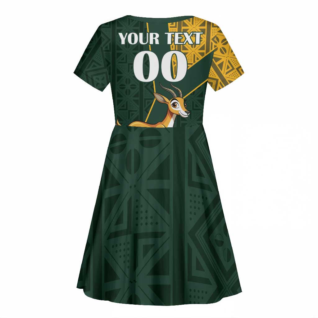 Custom South Africa Springbok Jumping Kid Short Sleeve Dress With Kente Patterns