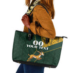 Custom South Africa Springbok Jumping Leather Tote Bag With Kente Patterns
