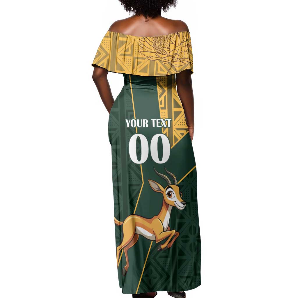 Custom South Africa Springbok Jumping Off Shoulder Maxi Dress With Kente Patterns