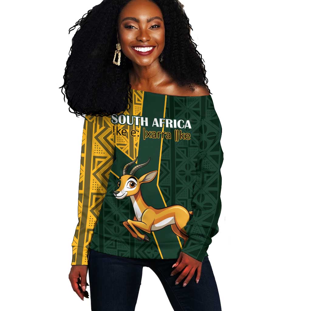 Personalized South Africa Off Shoulder Sweater with Springbok and Proteas African Pattern LT01