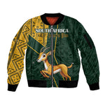 Custom South Africa Springbok Jumping Sleeve Zip Bomber Jacket With Kente Patterns