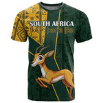 Custom South Africa Springbok Jumping T shirt With Kente Patterns
