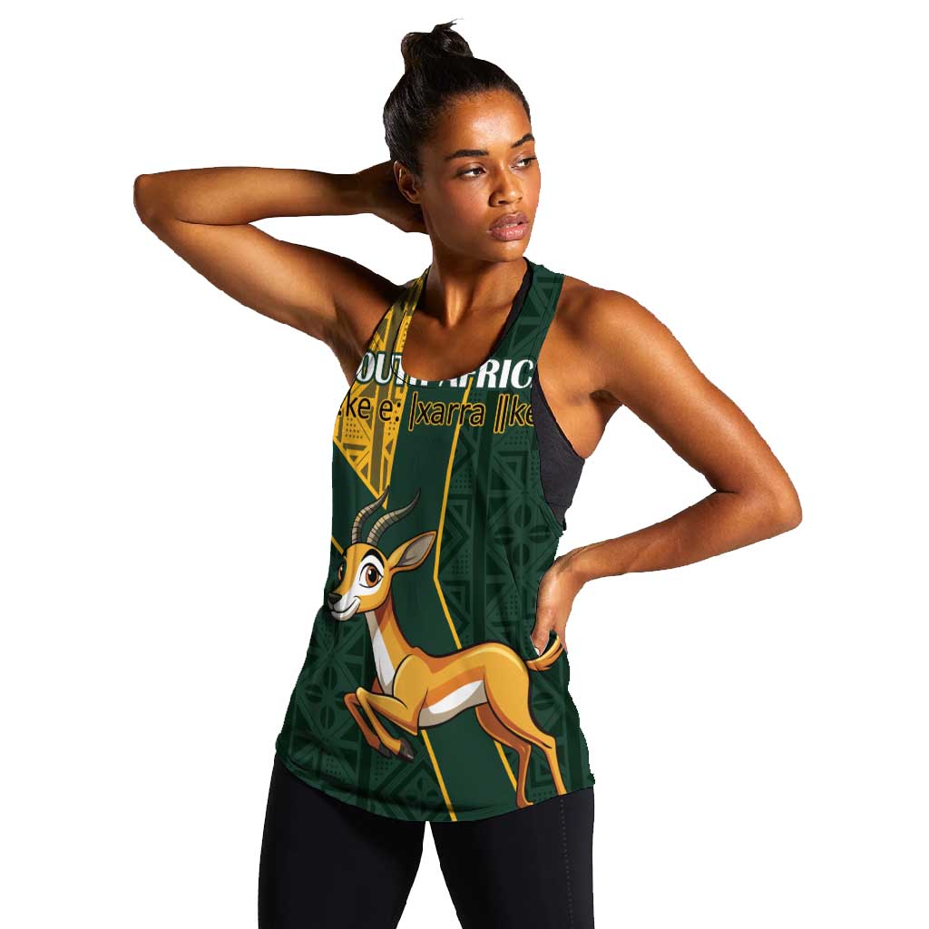 Custom South Africa Springbok Jumping Women Racerback Tank With Kente Patterns