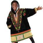 Africa Dashiki KId Wearable Blanket Hoodie Embroidery Neckline Floral Pattern