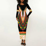 Africa Dashiki Long Sleeve Bodycon Dress Embroidery Neckline Floral Pattern LT18