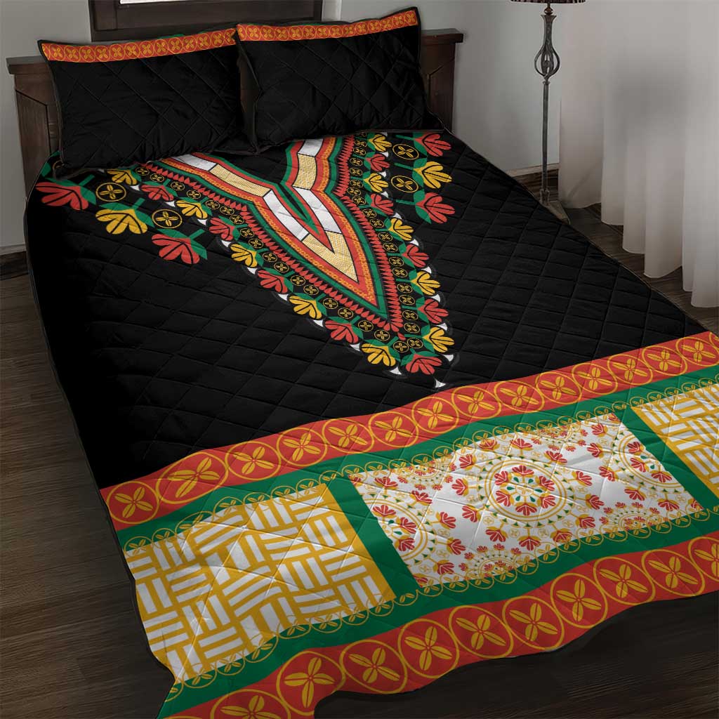 Africa Dashiki Quilt Bed Set Embroidery Neckline Floral Pattern