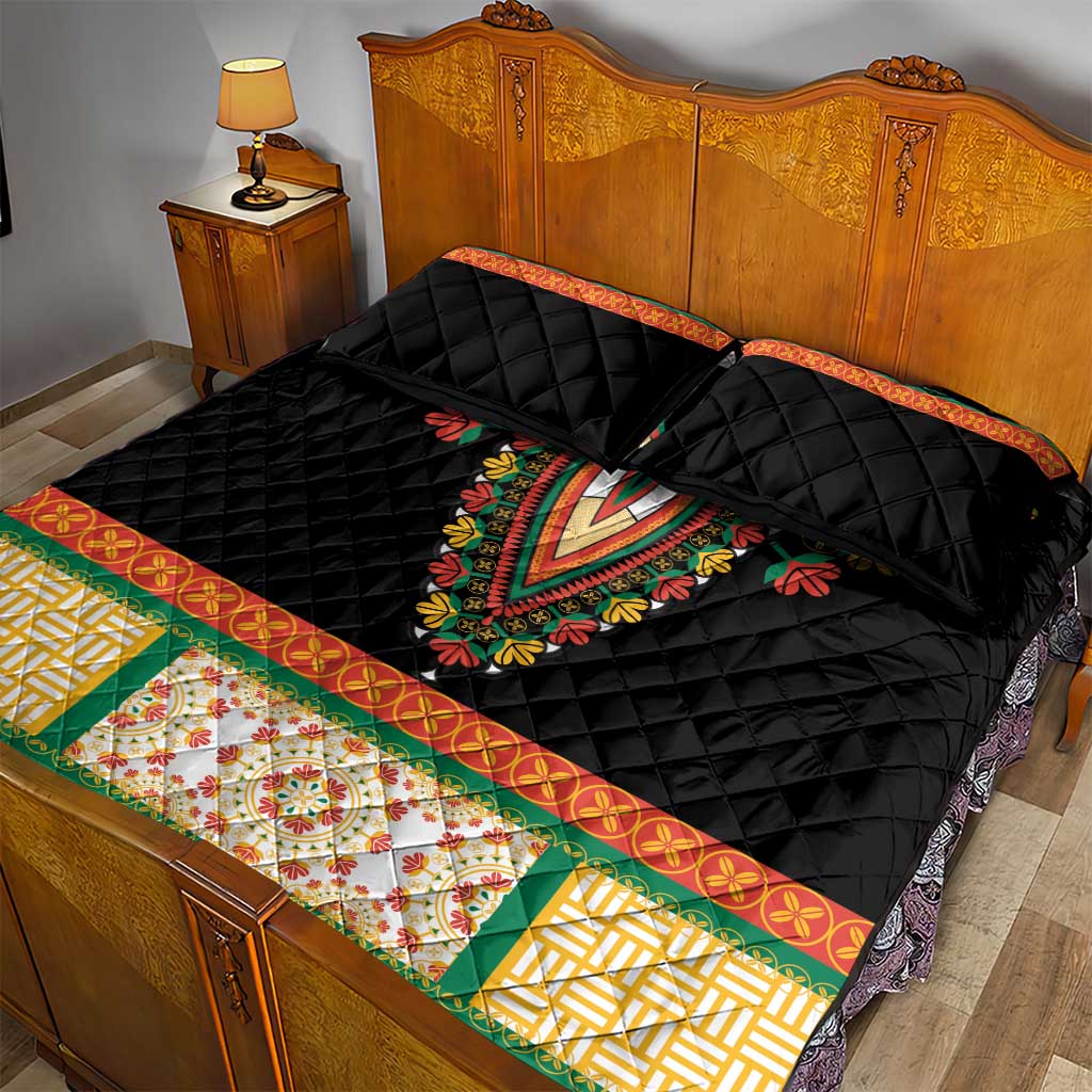 Africa Dashiki Quilt Bed Set Embroidery Neckline Floral Pattern