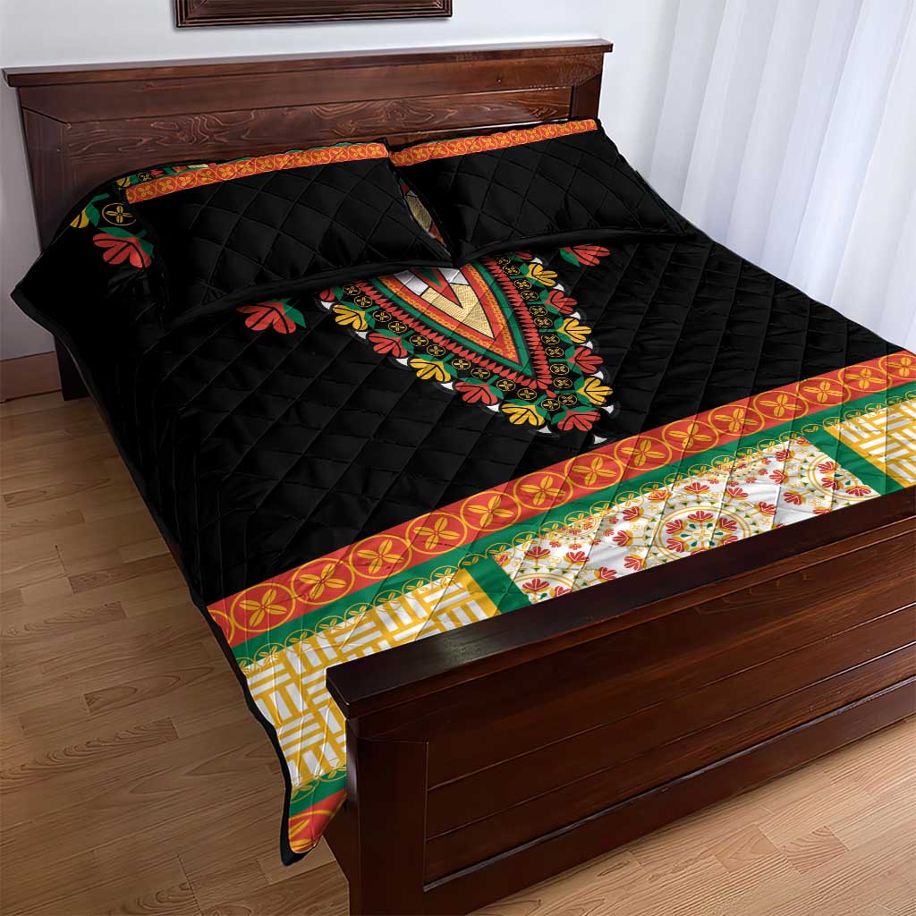 Africa Dashiki Quilt Bed Set Embroidery Neckline Floral Pattern