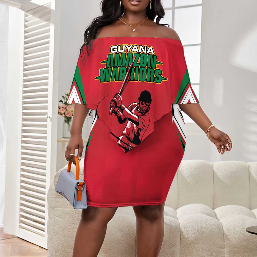 Guyana Cricket Amazon Warriors Custom Off Shoulder Short Dress Go Champion - African Pride