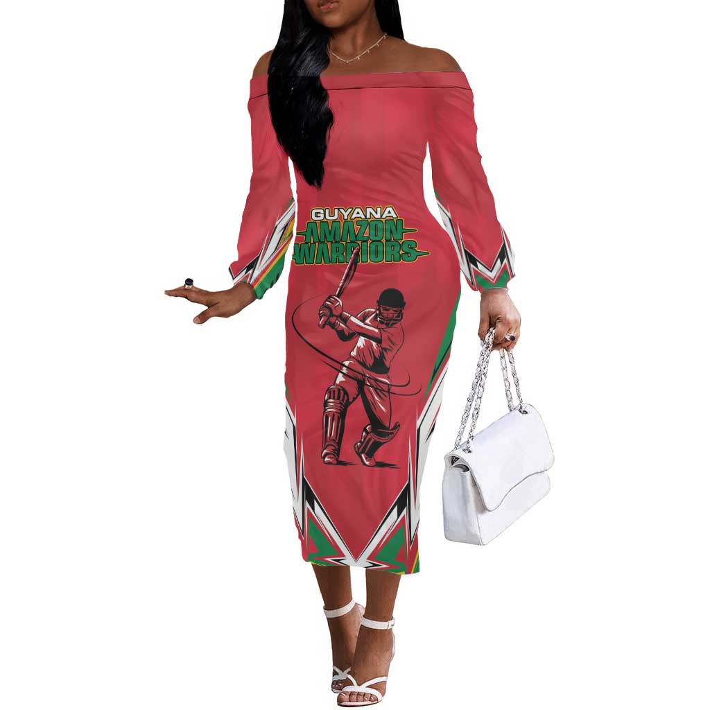 Guyana Cricket Amazon Warriors Custom Off The Shoulder Long Sleeve Dress Go Champion - African Pride