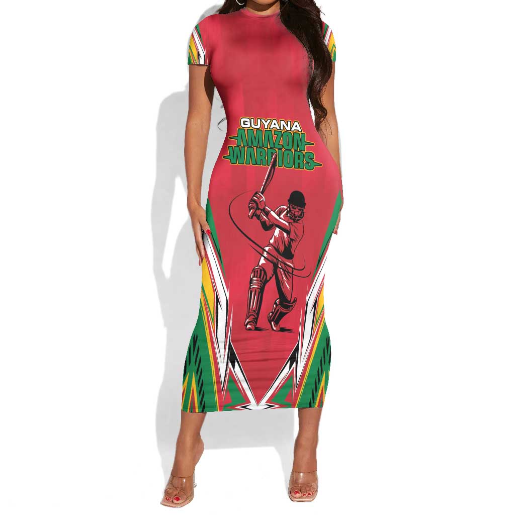 Guyana Cricket Amazon Warriors Custom Short Sleeve Bodycon Dress Go Champion - African Pride