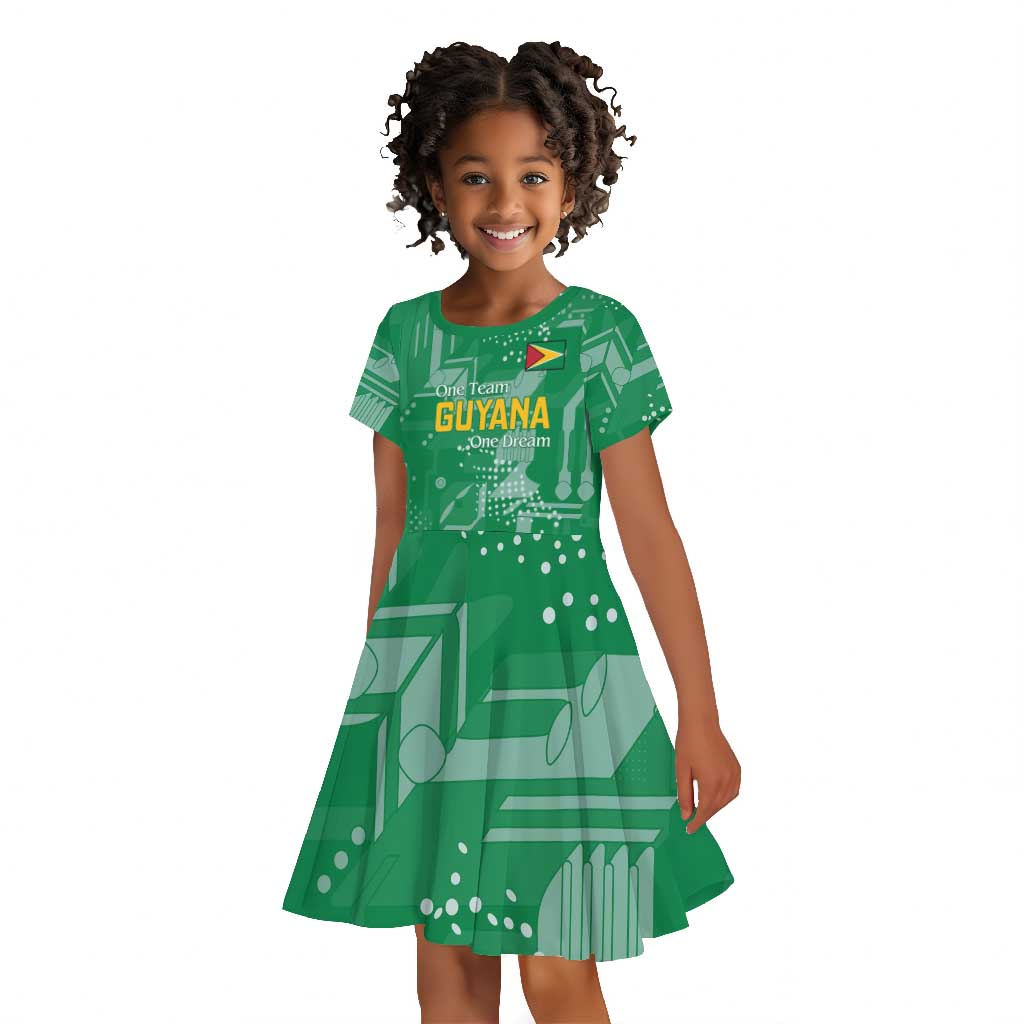One Team One Game Guyana Football Custom Kid Short Sleeve Dress Pride Of Guyana Green Version - African Pride