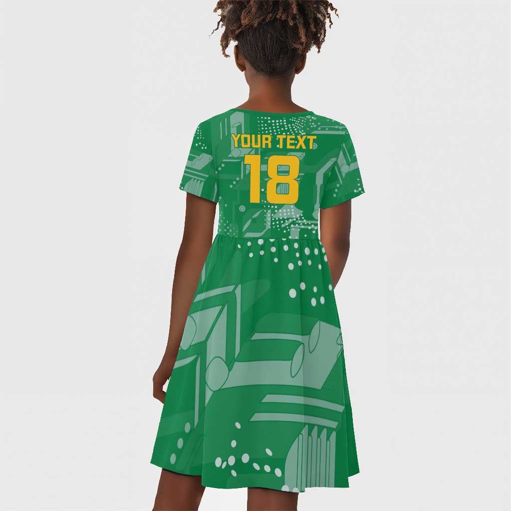 One Team One Game Guyana Football Custom Kid Short Sleeve Dress Pride Of Guyana Green Version - African Pride