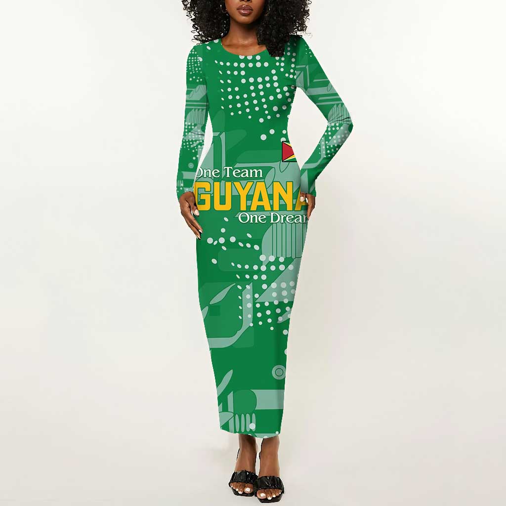 One Team One Game Guyana Football Custom Long Sleeve Bodycon Dress Pride Of Guyana Green Version - African Pride
