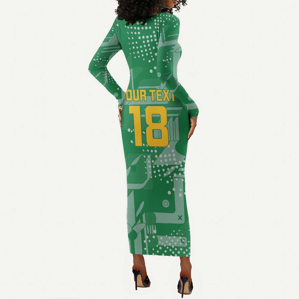 One Team One Game Guyana Football Custom Long Sleeve Bodycon Dress Pride Of Guyana Green Version - African Pride