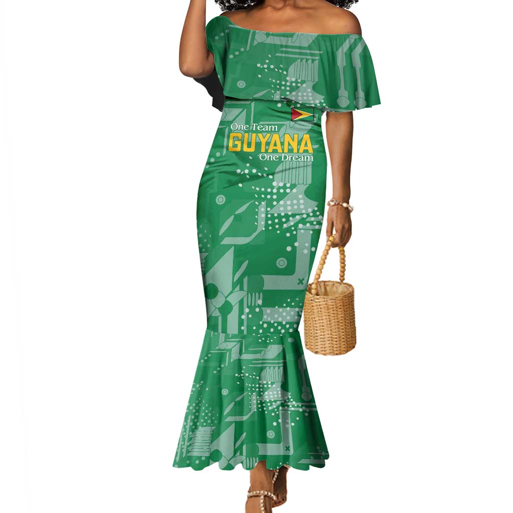One Team One Game Guyana Football Custom Mermaid Dress Pride Of Guyana Green Version - African Pride