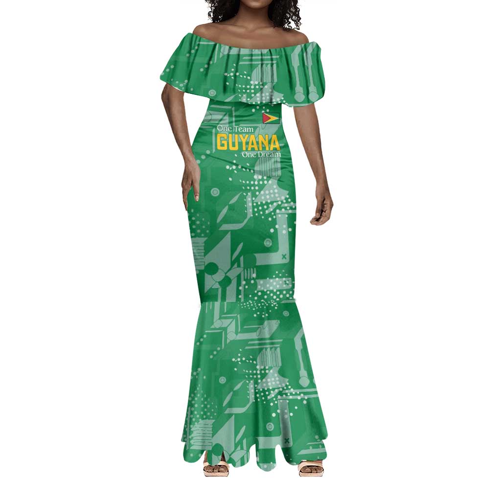 One Team One Game Guyana Football Custom Mermaid Dress Pride Of Guyana Green Version - African Pride