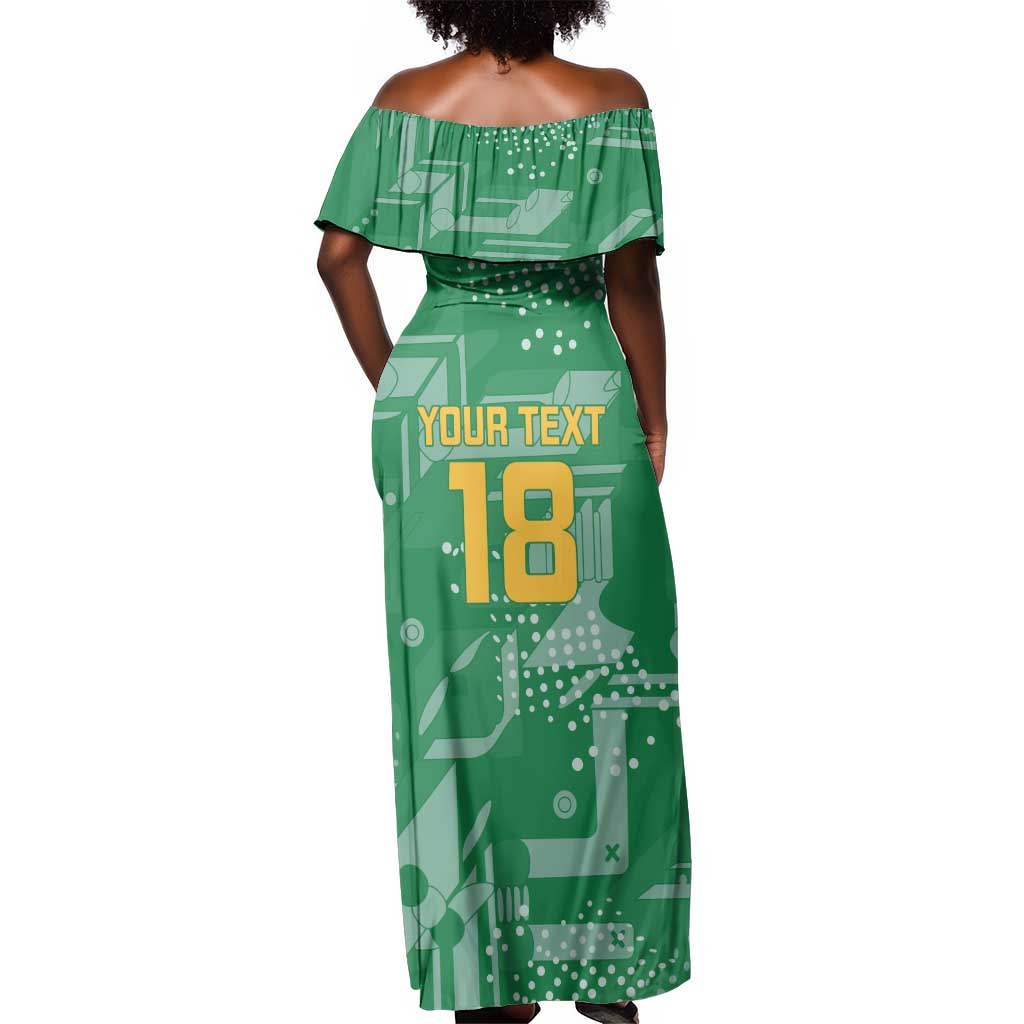One Team One Game Guyana Football Custom Off Shoulder Maxi Dress Pride Of Guyana Green Version - African Pride