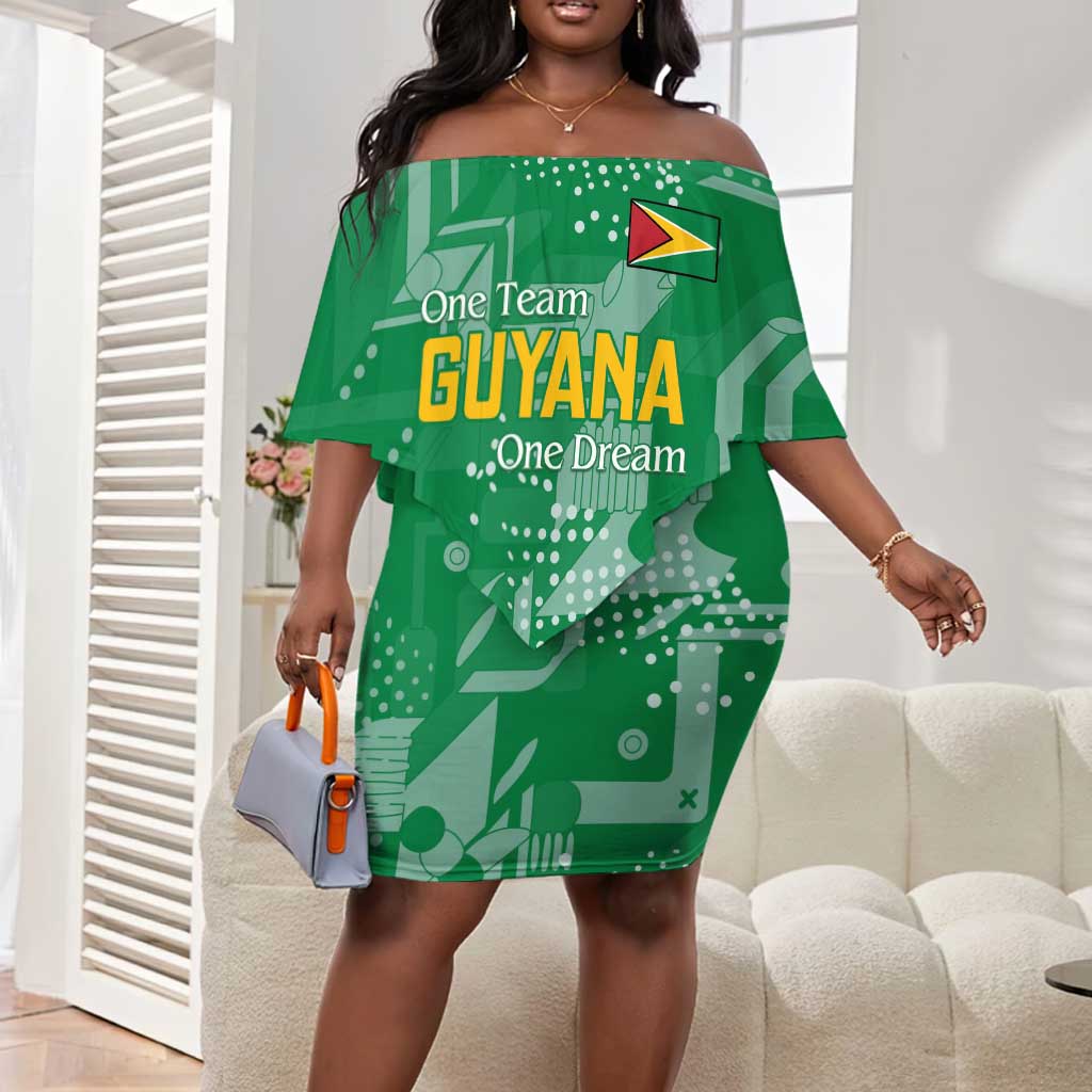 One Team One Game Guyana Football Custom Off Shoulder Short Dress Pride Of Guyana Green Version - African Pride