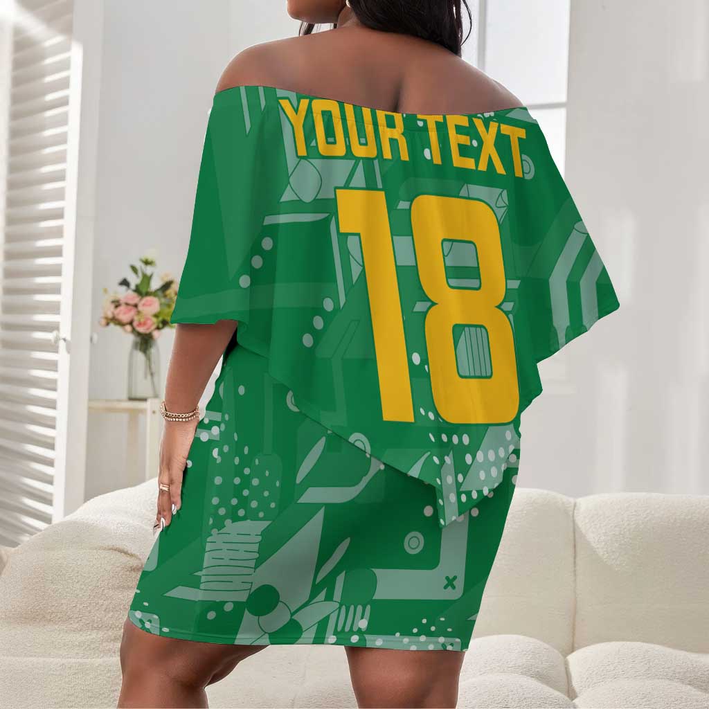 One Team One Game Guyana Football Custom Off Shoulder Short Dress Pride Of Guyana Green Version - African Pride