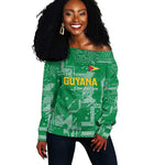 One Team One Game Guyana Football Custom Off Shoulder Sweater Pride Of Guyana Green Version - African Pride