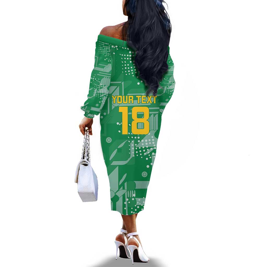 One Team One Game Guyana Football Custom Off The Shoulder Long Sleeve Dress Pride Of Guyana Green Version - African Pride