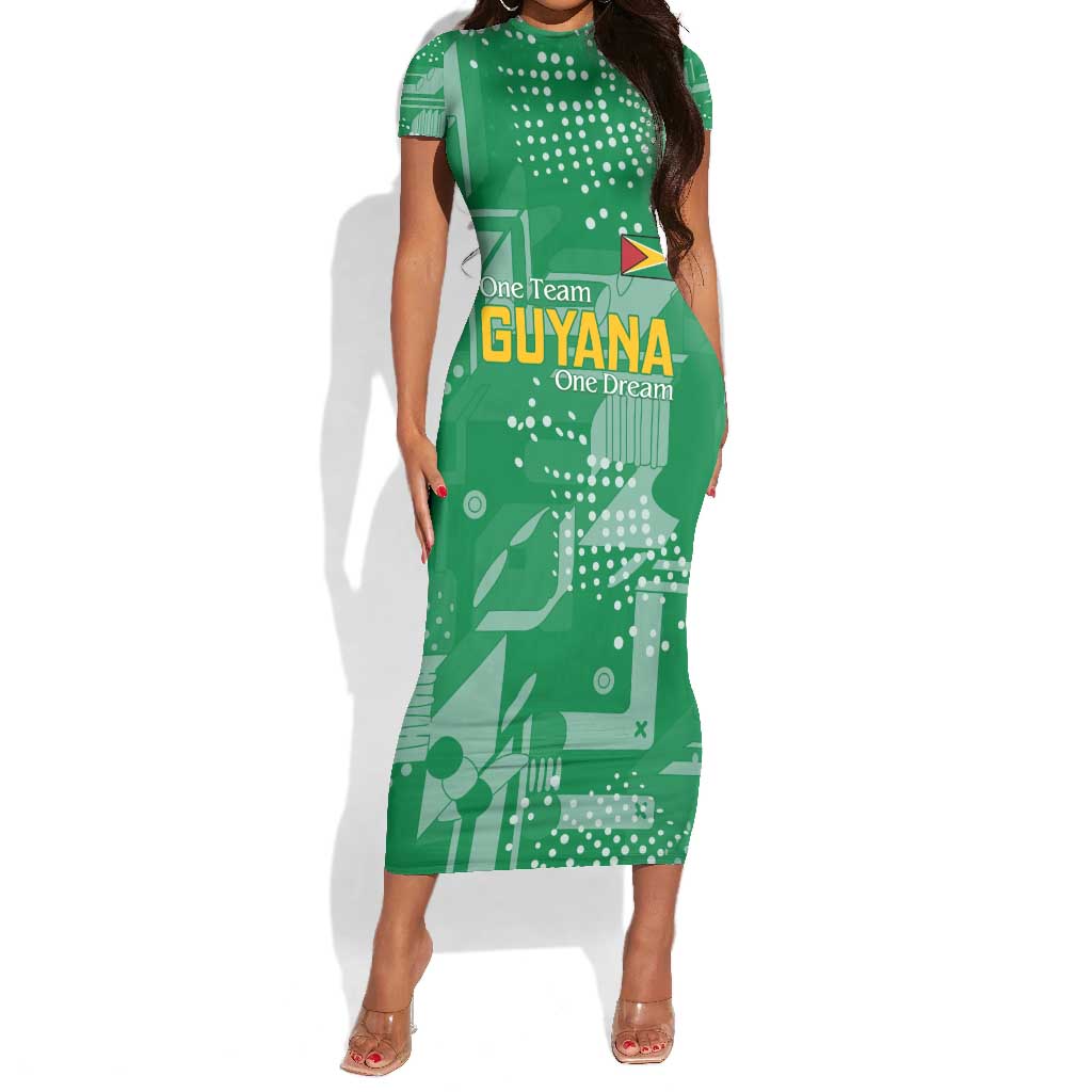 One Team One Game Guyana Football Custom Short Sleeve Bodycon Dress Pride Of Guyana Green Version - African Pride
