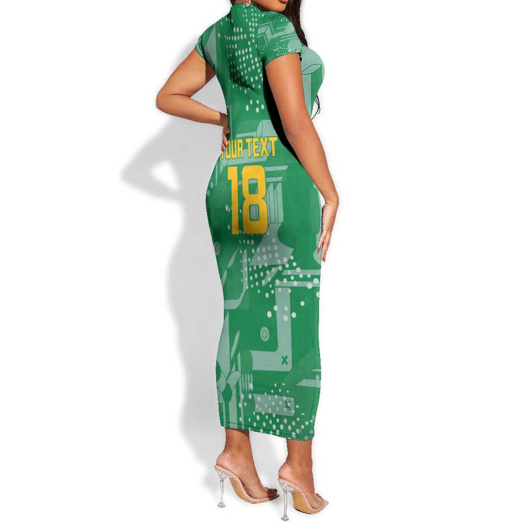One Team One Game Guyana Football Custom Short Sleeve Bodycon Dress Pride Of Guyana Green Version - African Pride