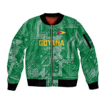 One Team One Game Guyana Football Custom Sleeve Zip Bomber Jacket Pride Of Guyana Green Version - African Pride