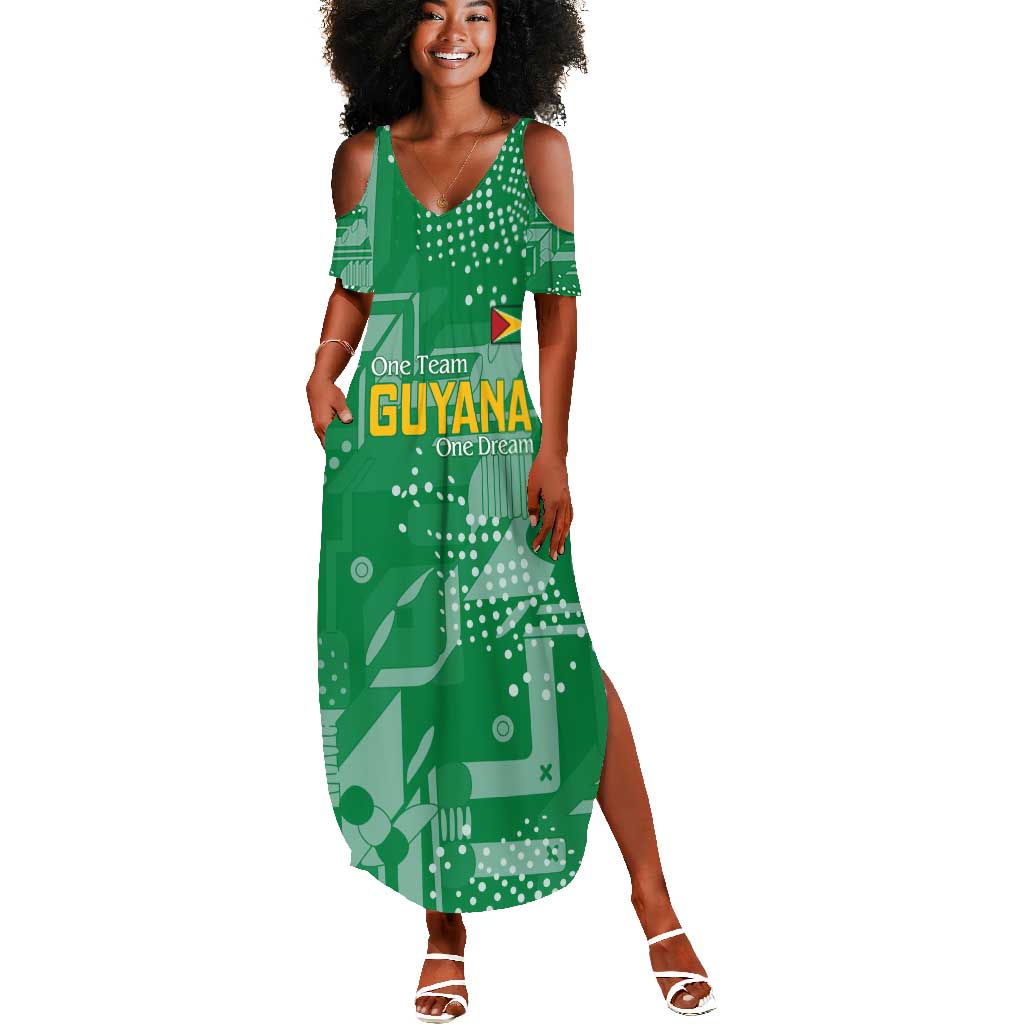 One Team One Game Guyana Football Custom Summer Maxi Dress Pride Of Guyana Green Version - African Pride