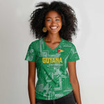 One Team One Game Guyana Football Custom Women V-Neck T-Shirt Pride Of Guyana Green Version - African Pride
