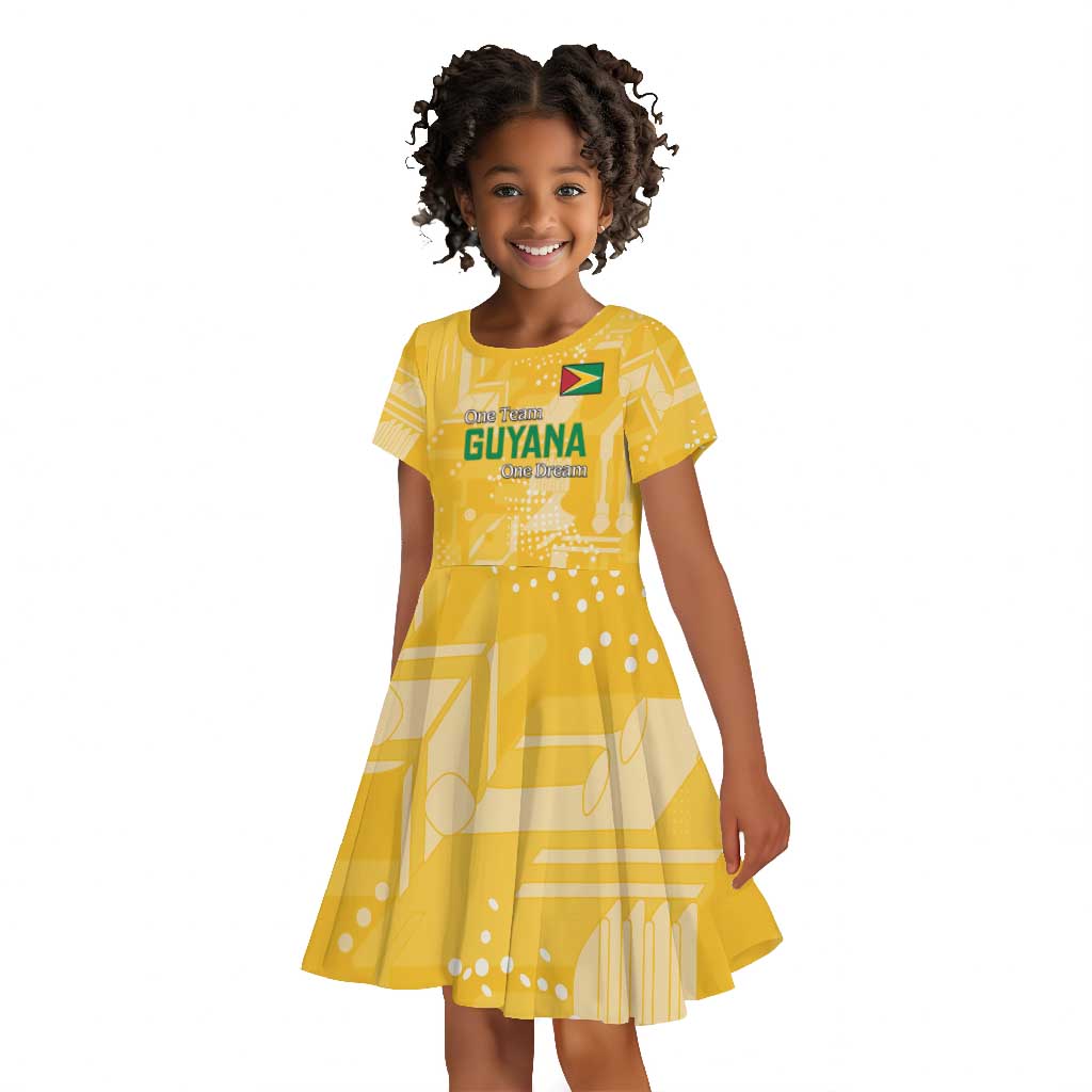 One Team One Game Guyana Football Custom Kid Short Sleeve Dress Pride Of Guyana Green Version - African Pride