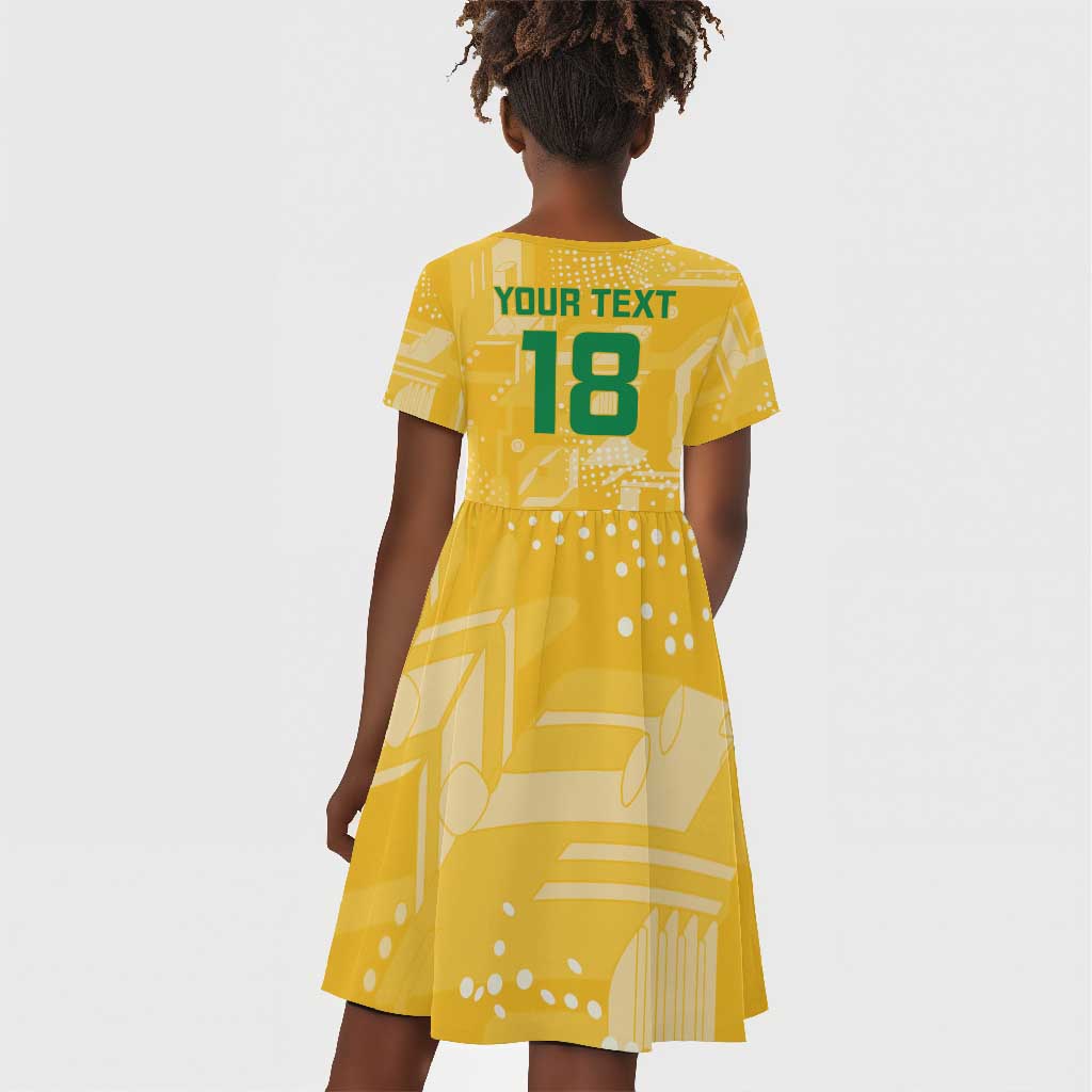One Team One Game Guyana Football Custom Kid Short Sleeve Dress Pride Of Guyana Green Version - African Pride