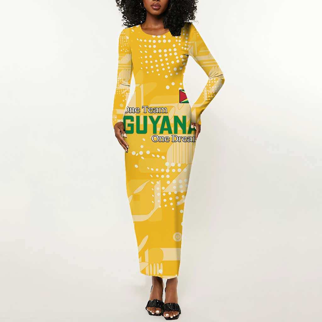 One Team One Game Guyana Football Custom Long Sleeve Bodycon Dress Pride Of Guyana Green Version - African Pride